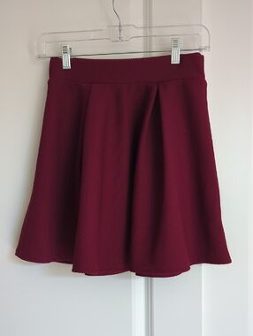 Burgundy High Waist Skater Mini Skirt